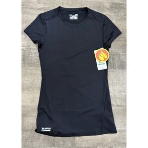 New Under Armour Women's Athletic Heat Gear Compression Shirt Top Black Large